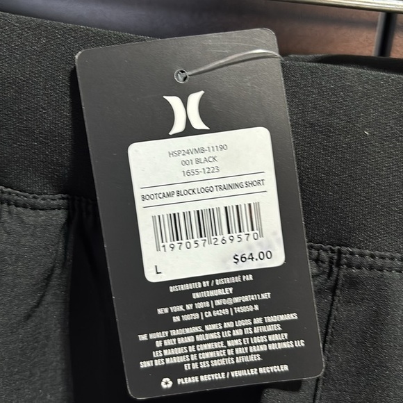 Hurley Training Shorts, hip pockets,elastic waist drawcord,boot camp block logo - Picture 10 of 10